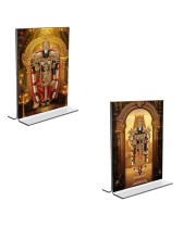 Car Desk/Table Top Lord Tirupati Balaji Acrylic T-Style Photo Stand - 2.5x3.5 Inches, Compact and Stylish Spiritual Display, easily change 2 photos (Pack of 1)