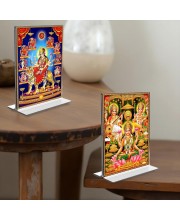 Debi Nava Durga & Debi Lakshmi Sri Ganesh Debi Saraswati Acrylic T-Style Photo Stand - 11x13 Inches, Compact and Stylish Spiritual Display, easily change 2 photos (Pack of 1)