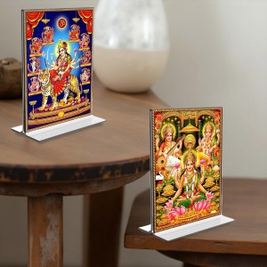 Debi Nava Durga & Debi Lakshmi Sri Ganesh Debi Saraswati Acrylic T-Style Photo Stand - 11x13 Inches, Compact and Stylish Spiritual Display, easily change 2 photos (Pack of 1)