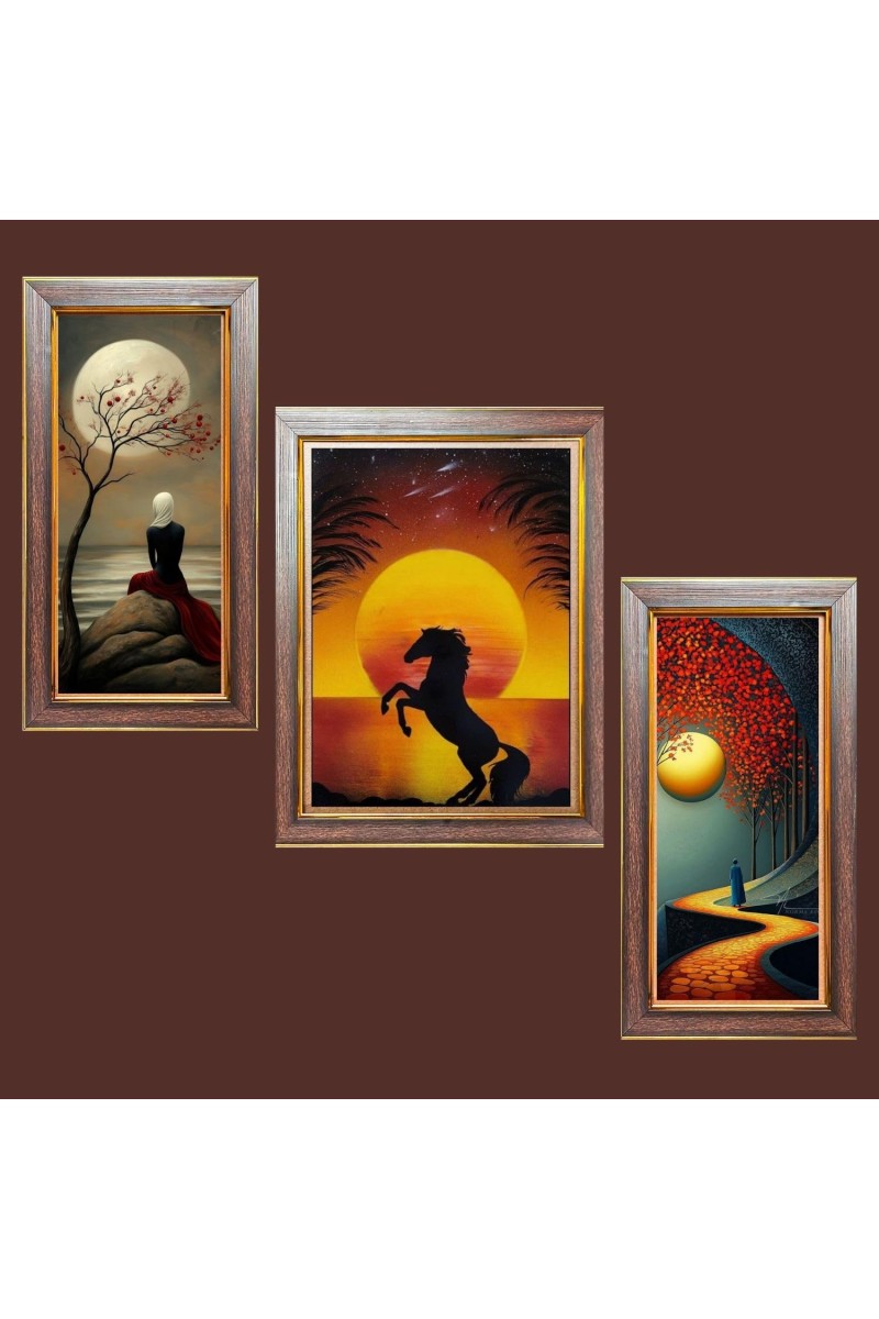 3-Pack Stunning painting Photo Frames - 2 Pieces 8x15 Inch & 1 Piece 12x15 Inch - Rustic Wall Art for Home & Office Decor - Botanical Wall Hanging for Living Room, Bedroom, or Workspace