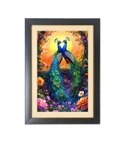 The two beautiful peacocks Black Photo Frame Funny Animal and Bird Cartoon Art