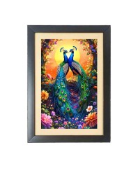 The two beautiful peacocks Photo Frame Funny Animal and Bird Cartoon Art, Black color, 13x17 Inch