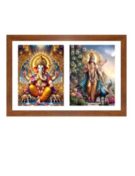 Lord ganesh and kartikeya Photo Frame - 17x21Inches - Spiritual Artwork for Home Decor, Puja Room and Office Decoration