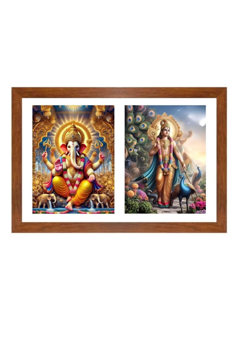 Lord ganesh and kartikeya Photo Frame - 13x17Inches - Spiritual Artwork for Home Decor, Puja Room and Office Decoration