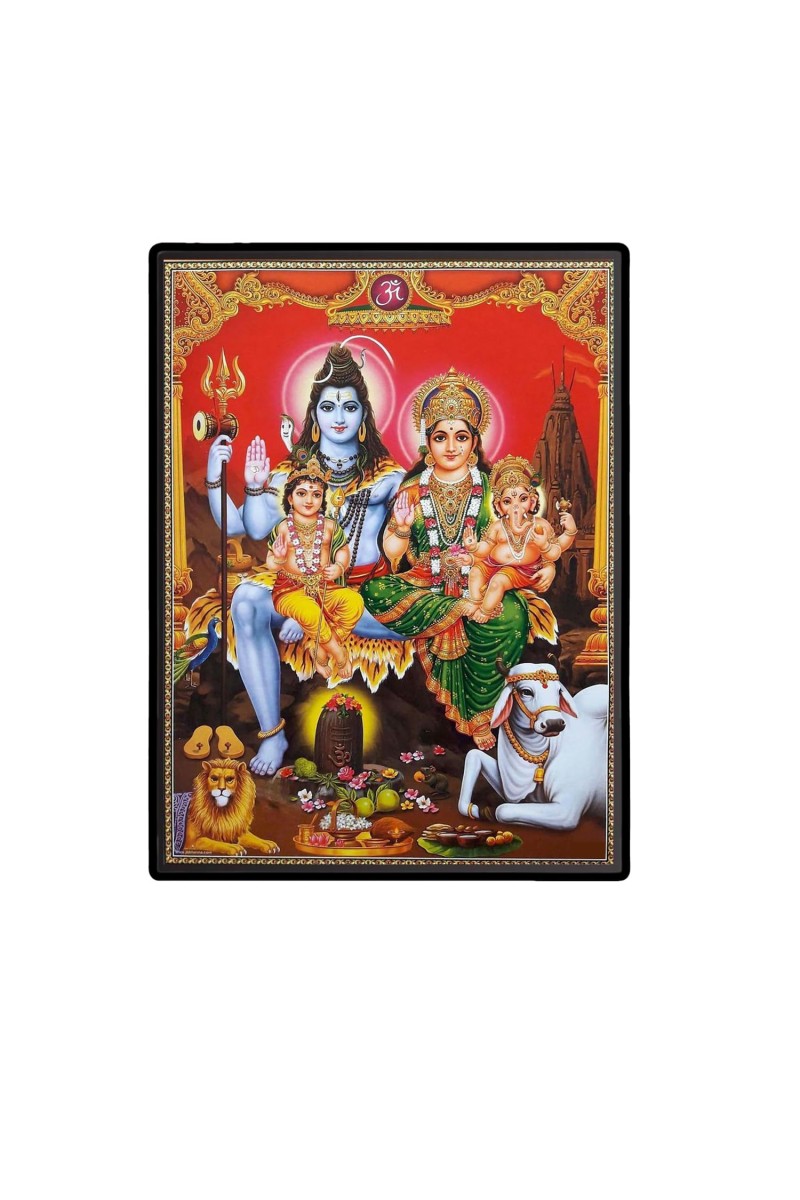 Shiva Family Laminated Photo - 9x11 Inches, Divine Blessings for Home & Office and Temple Decoration