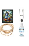 Combo of Krishna Makhan Chor Laddu Gopal Polystyrene Photo Frame (7.12 x 9.12 inches), Ganga Jal, Tilak Stamp & Tulsi Mala – Spiritual Pooja Gift Set