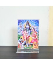 HiTechMart Lord Shiv Mata Parvati with Ganesh Acrylic Photo Frame, Hindu God Idol Picture for Home, Office and Mandir, Decorative Frame for Pooja and Gifting