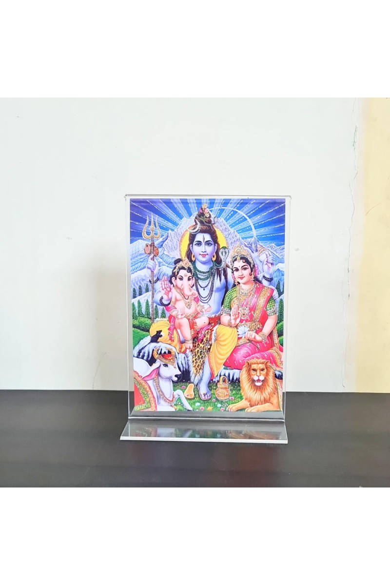 HiTechMart Lord Shiv Mata Parvati with Ganesh Acrylic Photo Frame, Hindu God Idol Picture for Home, Office and Mandir, Decorative Frame for Pooja and Gifting