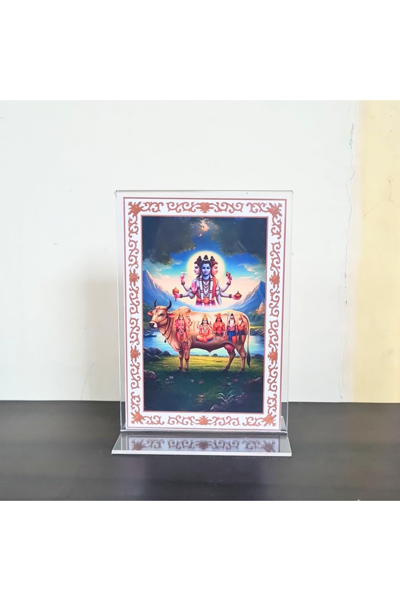 HiTechMart Tridev Bramha Vishnu Maheshwar Acrylic Photo Frame, Hindu God Idol Picture for Home, Office and Mandir, Decorative Frame for Pooja and Gifting