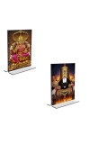 Car Desk/Table Top Lord Tirupati Balaji & Baba Lakhsmi Acrylic T-Style Photo Stand - 2.5x3.5 Inches, Compact and Stylish Spiritual Display, easily change 2 photos (Pack of 1)
