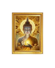 Lord Buddha Photo Frame - 10x14 Inches, Brown Wooden Frame for Home, Office & Temple Decoration