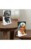 Mahatma Gandhi & APJ Abdul Kalam Acrylic T-Style Photo Stand - 7x9 Inches, Compact and Stylish Spiritual Display, easily change 2 photos (Pack of 1)