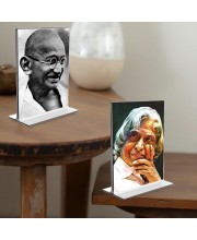 Mahatma Gandhi & APJ Abdul Kalam Acrylic T-Style Photo Stand - 11x13 Inches, Compact and Stylish Spiritual Display, easily change 2 photos (Pack of 1)