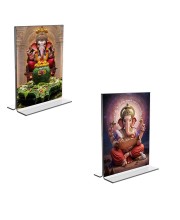 Car Desk/Table Top Sri Ganesh Acrylic T-Style Photo Stand - 2.5x3.5 Inches, Compact and Stylish Spiritual Display, easily change 2 photos (Pack of 1)