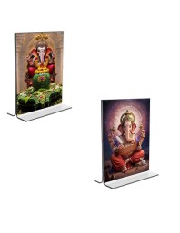 Car Desk/Table Top Sri Ganesh Acrylic T-Style Photo Stand - 2.5x3.5 Inches, Compact and Stylish Spiritual Display, easily change 2 photos (Pack of 1)