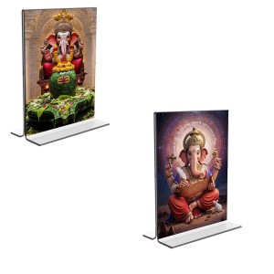 Car Desk/Table Top Sri Ganesh Acrylic T-Style Photo Stand - 2.5x3.5 Inches, Compact and Stylish Spiritual Display, easily change 2 photos (Pack of 1)