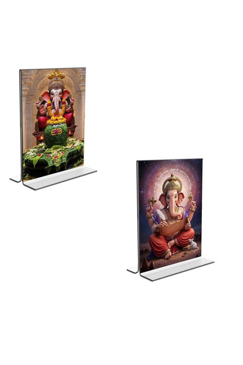 Car Desk/Table Top Sri Ganesh Acrylic T-Style Photo Stand - 2.5x3.5 Inches, Compact and Stylish Spiritual Display, easily change 2 photos (Pack of 1)
