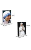 Mother Teresa Acrylic T-Style Photo Stand, Compact and Stylish Spiritual Display, easily change 2 photos (Pack of 1)