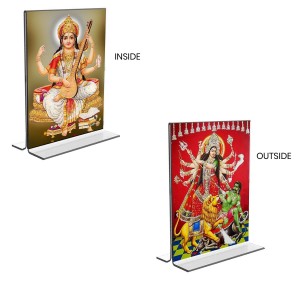 Debi Saraswati & Debi Lakhsmi Acrylic T-Style Photo Stand - 7x9 Inches, Compact and Stylish Spiritual Display, easily change 2 photos (Pack of 1) Debi Saraswati & Debi Lakhsmi Acrylic T-Style Photo Stand - 7x9 Inches, Compact and Stylish Spiritual Display, easily change 2 photos (Pack of 1)