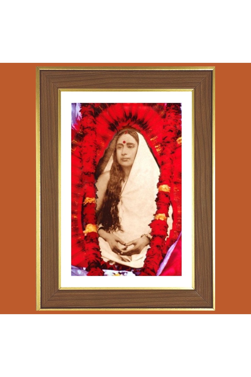 Sri Sarada Devi Photo Frame - 12x16 Inches, Brown Wooden Frame for Home, Office & Temple Decoration