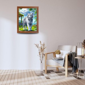AI Funny White Tiger Art Picture for Kids - 18x22 inches, Brown Color - Perfect Wall Decor for Children's Room