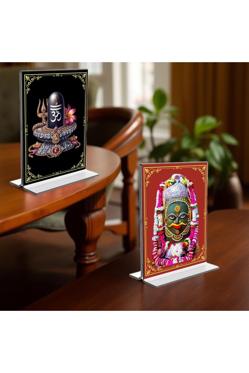 Lord Shiva Lingam Acrylic T-Style Photo Stand, Compact and Stylish Spiritual Display, easily change 2 photos (Pack of 1)