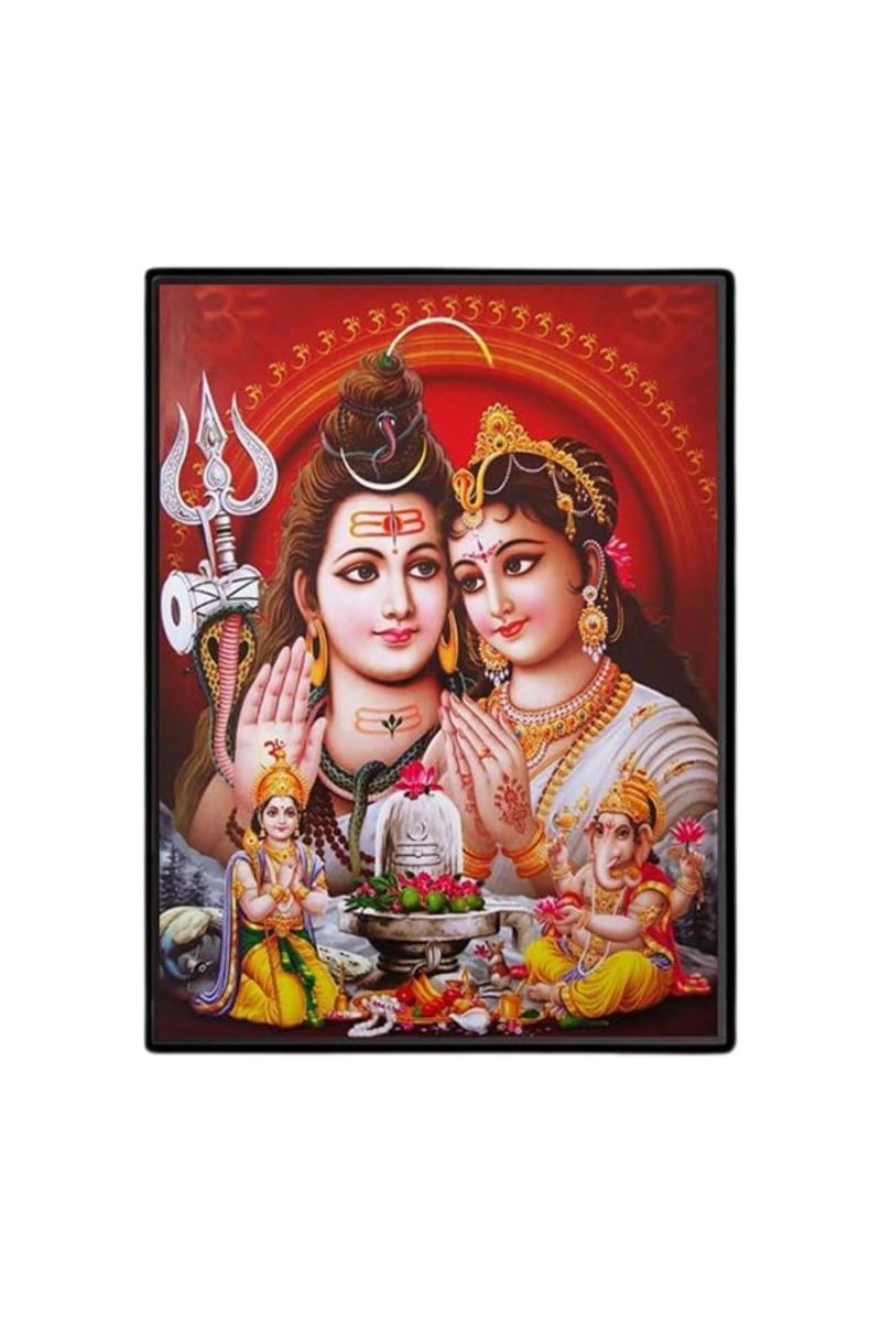 Lord Shiva Family Laminated Photo - 9x11 Inches, Divine Blessings for Home & Office and Temple Decoration