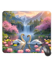 Customized Beautiful Swans Picture Sublimation Mouse Pad | 8 X 7.5 Inch | Smooth Cloth Surface | Non-Slip Rubber Base | Personalized Mousepad for Laptop & Desktop (F17145)