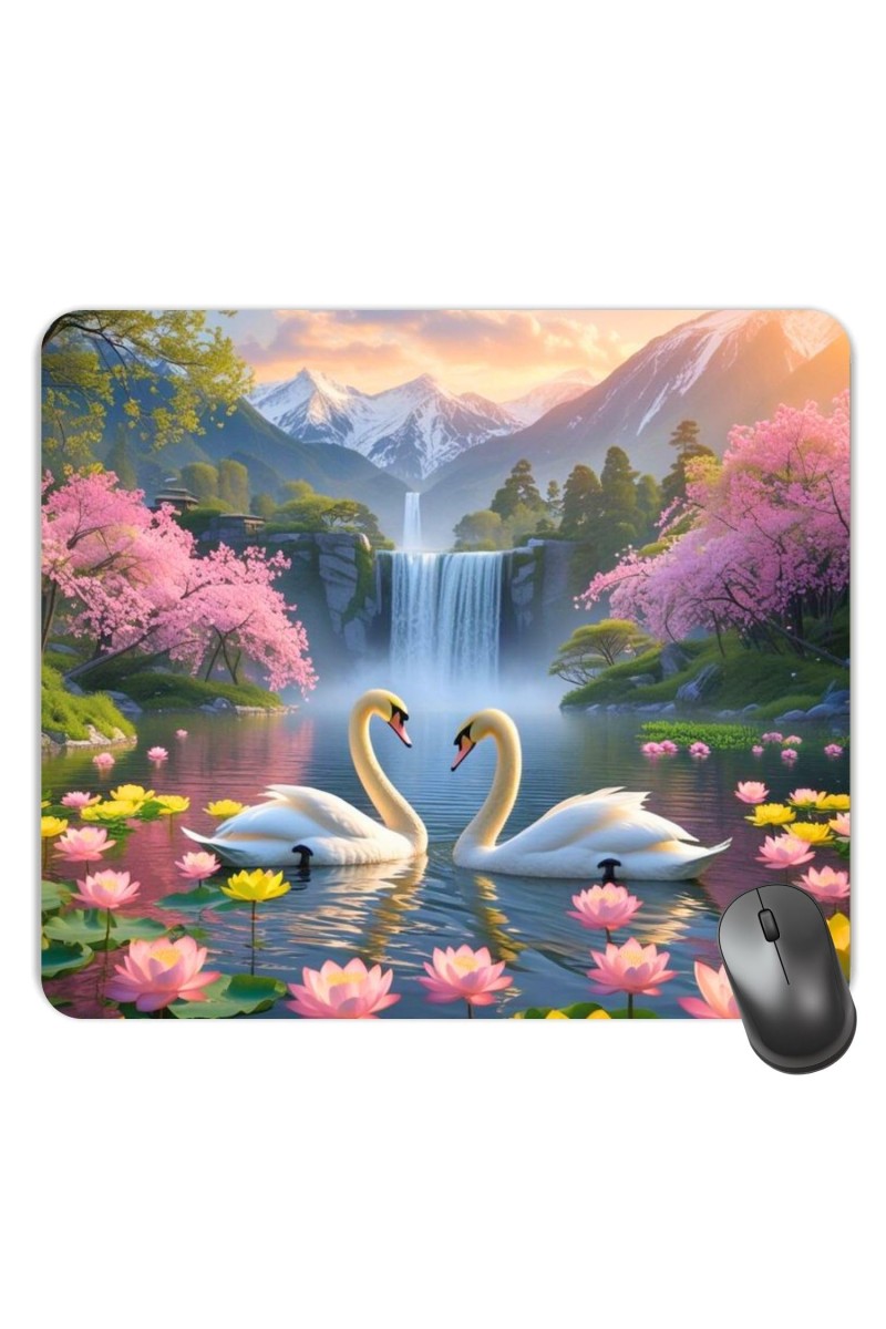 Customized Beautiful Swans Picture Sublimation Mouse Pad | 8 X 7.5 Inch | Smooth Cloth Surface | Non-Slip Rubber Base | Personalized Mousepad for Laptop & Desktop (F17145)