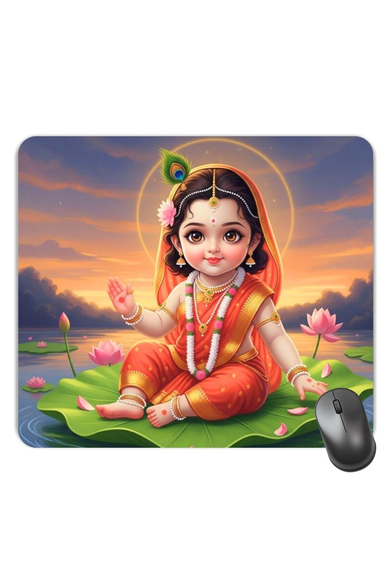 Customized Lord Krishna Picture Sublimation Mouse Pad | 8 X 7.5 Inch | Smooth Cloth Surface | Non-Slip Rubber Base | Personalized Mousepad for Laptop & Desktop (F17012)