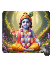 Customized Lord Krishna Picture Sublimation Mouse Pad | 8 X 7.5 Inch | Smooth Cloth Surface | Non-Slip Rubber Base | Personalized Mousepad for Laptop & Desktop (F17133)