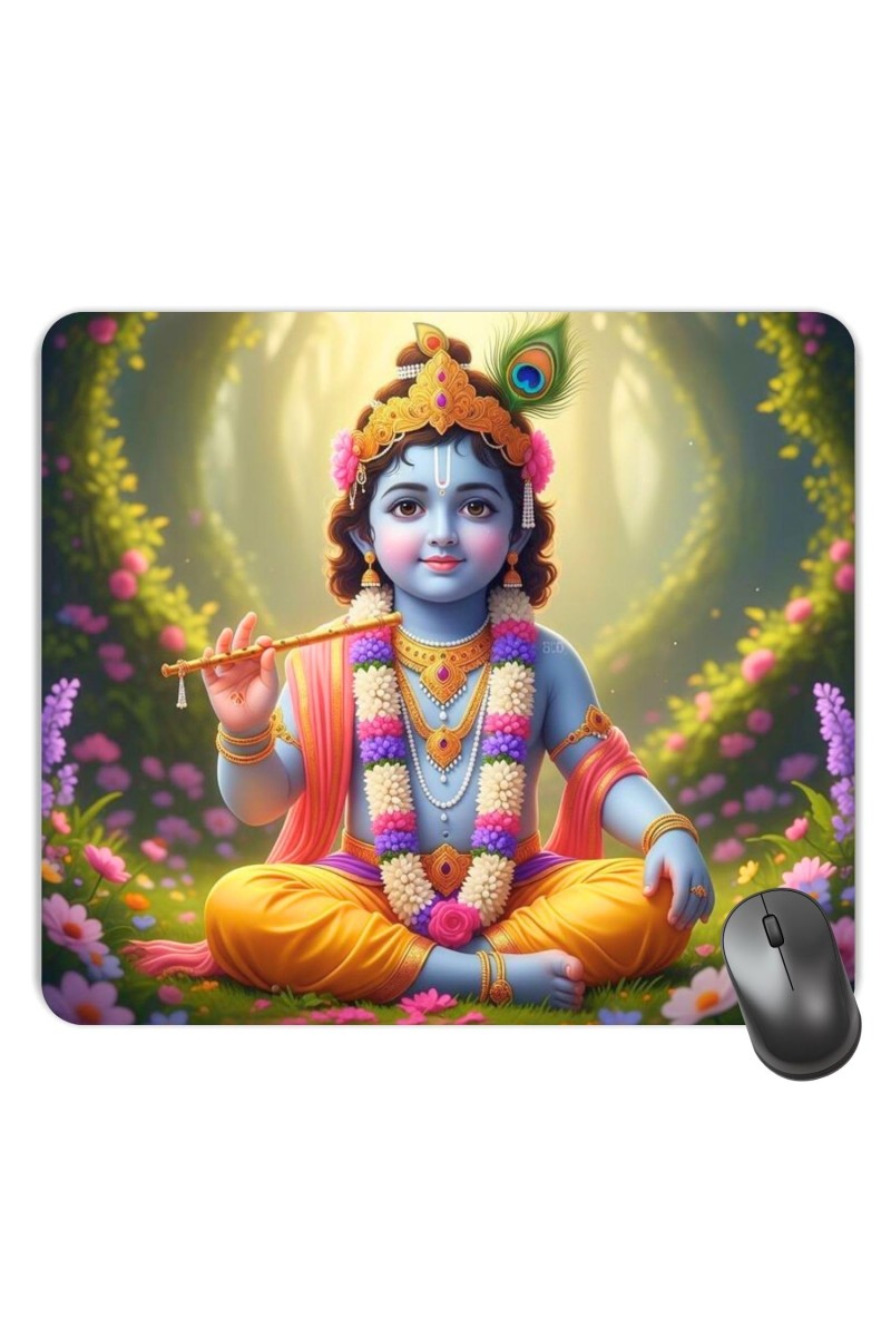 Customized Lord Krishna Picture Sublimation Mouse Pad | 8 X 7.5 Inch | Smooth Cloth Surface | Non-Slip Rubber Base | Personalized Mousepad for Laptop & Desktop (F17133)