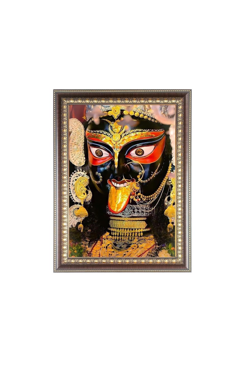 Boro Maa Kali Photo Frame - 14x18 Inches, Brown Wooden Frame for Home, Office & Temple Decoration
