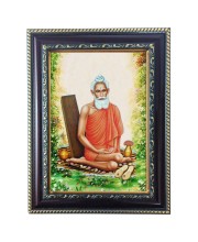 Hitech Sales Lokenath Baba Photo Frame for Pooja Room, Temple and Home Decoration, Printed Photo with Floral Design Polystyrene Frame, 5 x 7 Inches - Brown, Ideal for Gifting (Pack of 1)