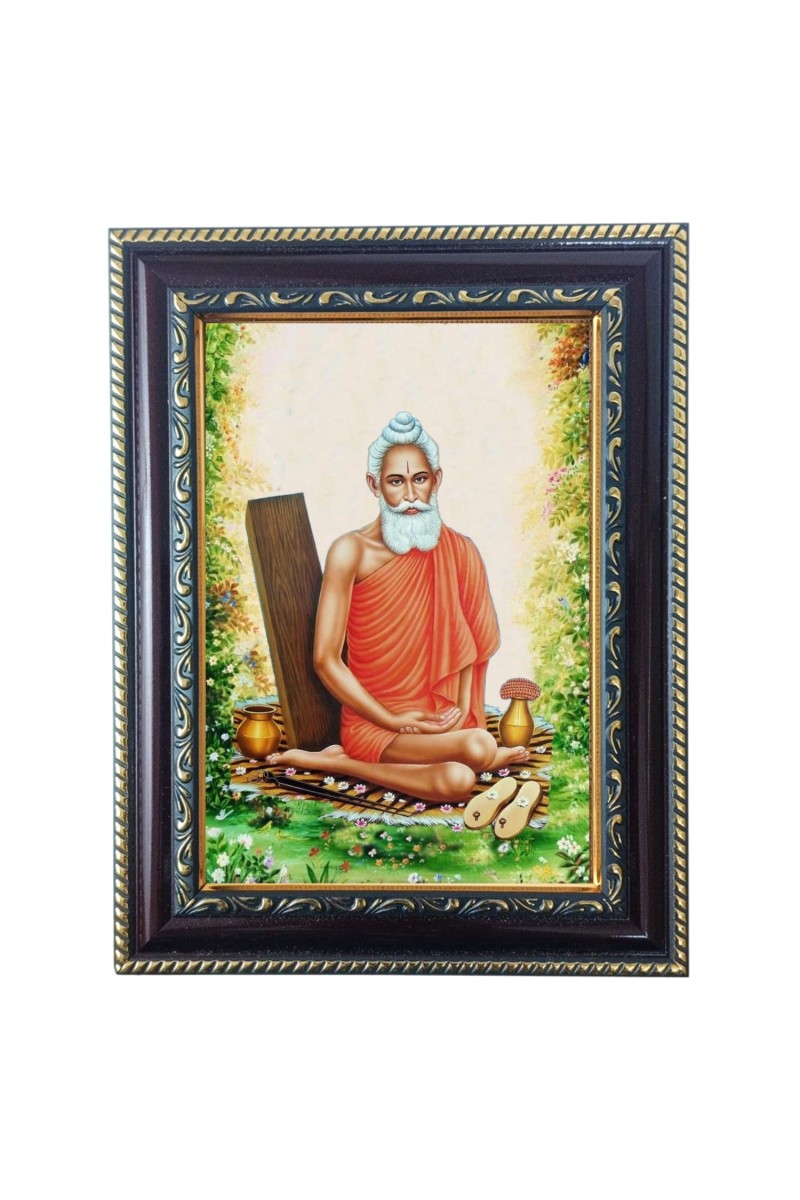 Hitech Sales Lokenath Baba Photo Frame for Pooja Room, Temple and Home Decoration, Printed Photo with Floral Design Polystyrene Frame, 5 x 7 Inches - Brown, Ideal for Gifting (Pack of 1)