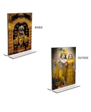 Car Desk/Table Top Sri Radha Krishna & Sri Krishna Acrylic T-Style Photo Stand - 2.5x3.5 Inches, Compact and Stylish Spiritual Display, easily change 2 photos (Pack of 1)