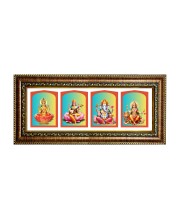 Hitech Sales Goddess Laxmi, Saraswati Devi, Lord Ganesh, Devi Durga God Photos in One Photo Frame (16.6 x 6.6 inches, Golden, Pvc Frame)