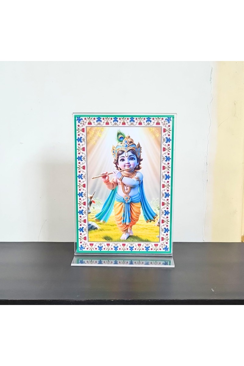 HiTechMart Lord Krishna Acrylic Photo Frame, Hindu God Idol Picture for Home, Office and Mandir, Decorative Frame for Pooja and Gifting