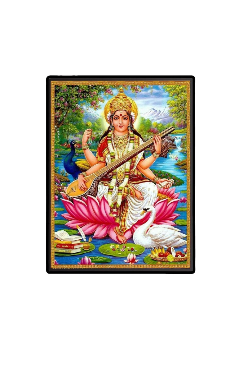 Saraswati Laminated Photo - 7x9 Inches, Divine Blessings for Home & Office and Temple Decoration