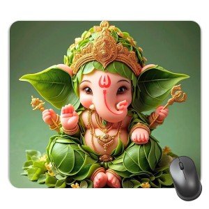 Customized Lord Ganesha Picture Sublimation Mouse Pad | 8 X 7.5 Inch | Smooth Cloth Surface | Non-Slip Rubber Base | Personalized Mousepad for Laptop & Desktop (F16994)