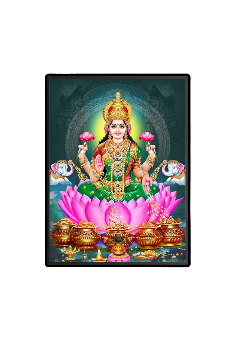 Lakshmi Laminated Photo - 5x7 Inches, Divine Blessings for Home & Office and Temple Decoration