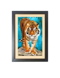 The wild tiger Photo Frame Funny Animal and Bird Cartoon Art, Black color, 13x17 Inch