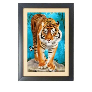 The wild tiger Photo Frame Funny Animal and Bird Cartoon Art, Black color, 13x17 Inch