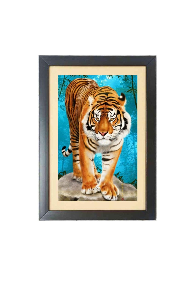 The wild tiger Black Photo Frame Funny Animal and Bird Cartoon Art
