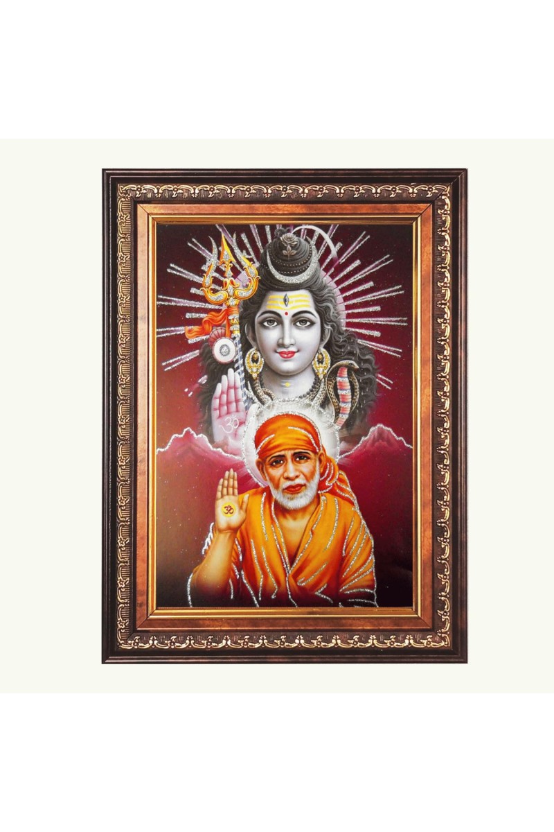 Sri Sai Baba and Sri Lord Shiva Color Photo 8x12 Inch - Vibrant Religious Wall Art for Home or Office Decor.