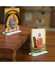 Sai Baba & Lokenath Baba Acrylic T-Style Photo Stand - 11x13 Inches, Compact and Stylish Spiritual Display, easily change 2 photos (Pack of 1)
