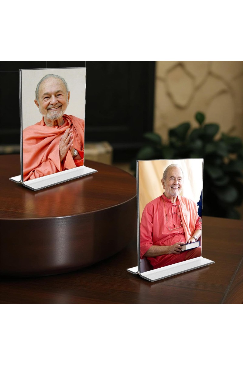 Swami Kriyananda Acrylic T-Style Photo Stand, Compact and Stylish Spiritual Display, easily change 2 photos (Pack of 1)