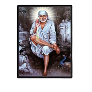 Sai Baba Laminated Photo - 5x7 Inches, Divine Blessings for Home & Office and Temple Decoration