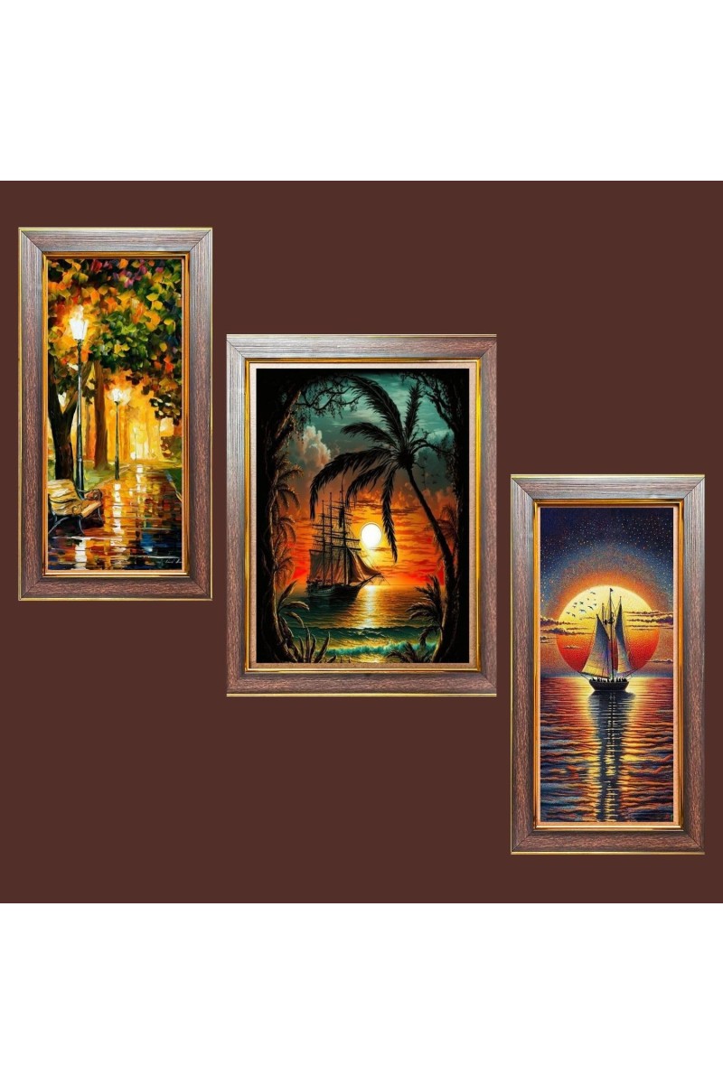 3-Pack Sunrise Over Silent Waters Photo Frames - 2 Pieces 12x19 Inch & 1 Piece 16x19 Inch - Rustic Wall Art for Home & Office Decor - Botanical Wall Hanging for Living Room, Bedroom, or Workspac