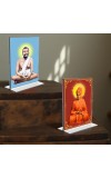 Sri Ramakrishna Paramhansa & Swami Vivekananda Acrylic T-Style Photo Stand, Compact and Stylish Spiritual Display, easily change 2 photos (Pack of 1)